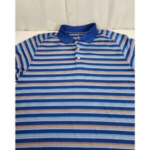 Bolle Golf Tech Blue Orange Striped Short Sleeve Collared Polo Tee Men's Size L